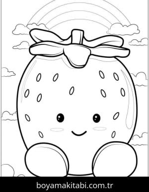 Çilek boyama sayfası – PDF indir, sevimli karakter