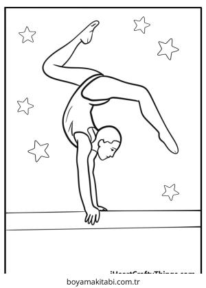 Cimnastik boyama sayfası – çizgi film temalı, basit çizim