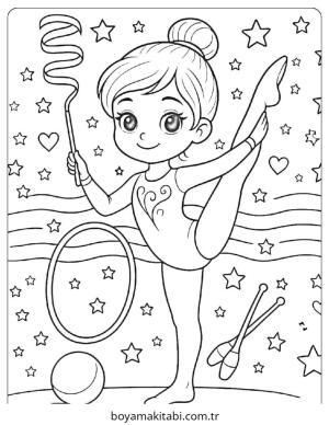 Cimnastik boyama sayfası – sevimli karakter, sanatsal çalışma