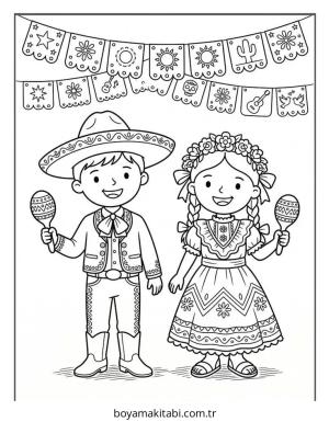 Cinco de Mayo boyama sayfası – eğitici aktivite, yaratıcılık