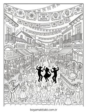 Cinco de Mayo boyama sayfası – sevimli karakter, sanatsal çalışma