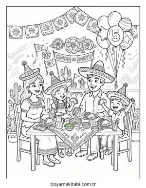 Cinco de Mayo boyama sayfası – basit çizim, kolay boyama