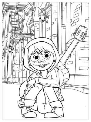 Coco boyama sayfası,  coloring page, Miguel ve Gitar, 