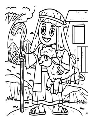 Çoban boyama sayfası,  coloring page, Kuzuyu tutan Hıristiyan Çoban, 