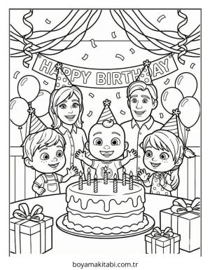 CoComelon boyama sayfası – çizgi film temalı, basit çizim