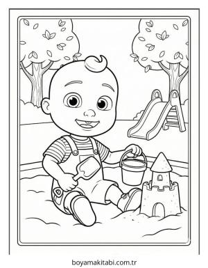 CoComelon boyama sayfası – çizgi film temalı, basit çizim