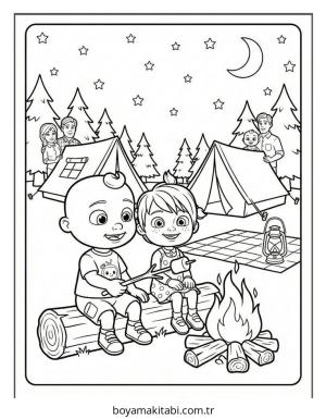 CoComelon boyama sayfası – basit çizim, kolay boyama