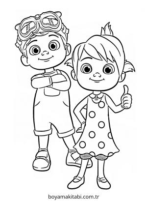 CoComelon boyama sayfası – çizgi film temalı, basit çizim