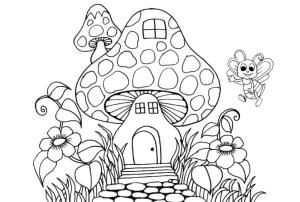 Çocuklar boyama sayfası,  coloring page, Çocuklar için Mantar Evi, 