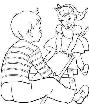 Çocuklar boyama sayfası,  coloring page, Tahterevalli üzerinde Oynayan iki çocuk, 