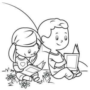 Çocuklar boyama sayfası,  coloring page, Iki erkek Okuma, 