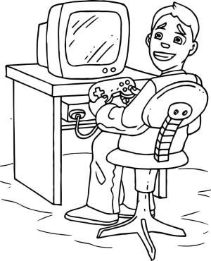 Çocuklar boyama sayfası,  coloring page, Video Oyunları Oynayan çocuk, 