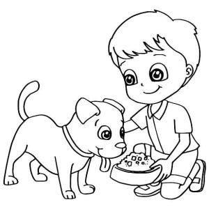 Çocuklar boyama sayfası,  coloring page, Çocuk Besleme Köpek, 