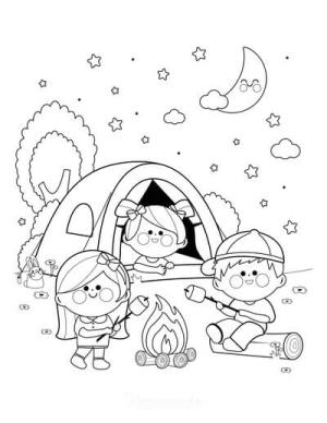 Çocuklar boyama sayfası,  coloring page, Üç Çocuk Kamp, 