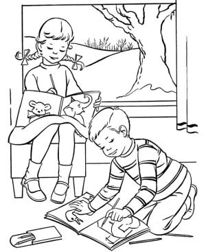 Çocuklar boyama sayfası,  coloring page, Iki Erkek Resim Çizimi, 