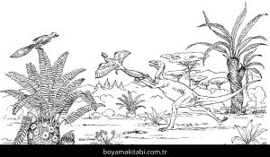 Coelophysis Dinazor boyama sayfası,  coloring page, , Ornitholestes Chasing Archaeopteryx