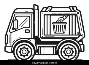 Çöp Kamyonu boyama sayfası,  coloring page, yuvarlak hatlı, ince çizgili, detaylı