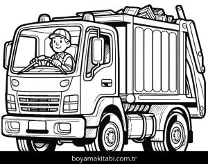 Çöp Kamyonu boyama sayfası,  coloring page, basit, çocuklar için, renkli