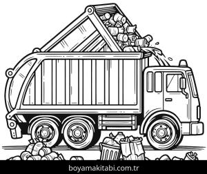 Çöp Kamyonu boyama sayfası,  coloring page, eğlenceli, karikatür, ince çizgili
