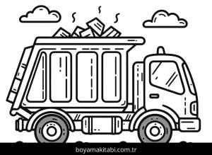 Çöp Kamyonu boyama sayfası,  coloring page, karakterli, masalsı, çerçeveli