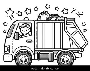 Çöp Kamyonu boyama sayfası,  coloring page, eğlenceli, yuvarlak hatlı, modern