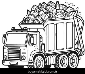 Çöp Kamyonu boyama sayfası,  coloring page, renkli, çizgi, şekilli