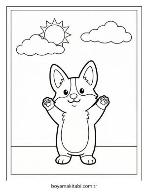 Corgi boyama sayfası – çocuk aktivitesi, PDF indir