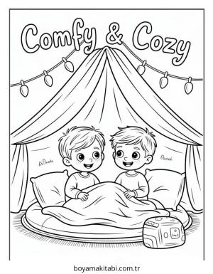 Cozy boyama sayfası – çocuk aktivitesi, PDF indir