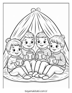 Cozy boyama sayfası – sevimli karakter, sanatsal çalışma