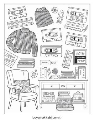 Cozy boyama sayfası – evde etkinlik, ücretsiz yazdır