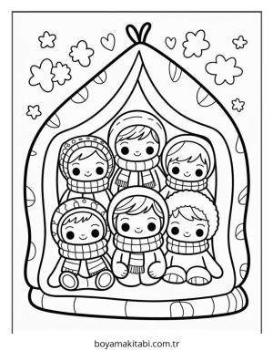 Cozy boyama sayfası – PDF indir, sevimli karakter