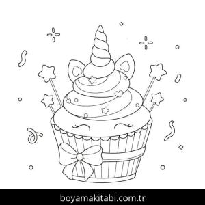 Cupcake boyama sayfası – sevimli karakter, sanatsal çalışma
