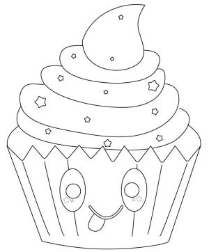 Tatlı Yiyecek boyama sayfası,  coloring page, Yıldızlarla Sevimli Cupcake, 