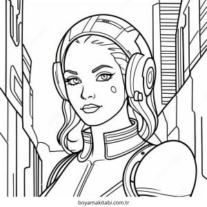 Cyberpunk  boyama sayfası – sevimli karakter, sanatsal çalışma