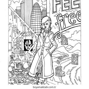 Cyberpunk  boyama sayfası – renkli çizimler, okul öncesi
