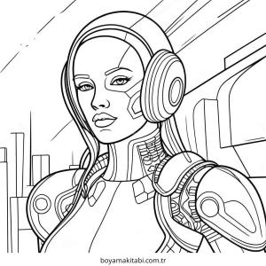 Cyberpunk  boyama sayfası – renkli çizimler, okul öncesi