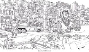 Cyberpunk  boyama sayfası – basit çizim, kolay boyama