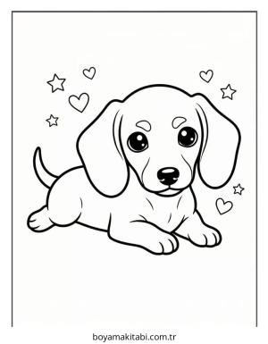 Dachshund boyama sayfası – çizgi film temalı, basit çizim