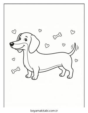 Dachshund boyama sayfası – çocuk aktivitesi, PDF indir