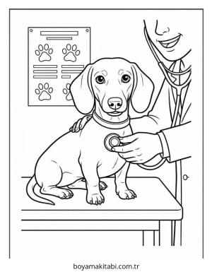 Dachshund boyama sayfası – çocuk aktivitesi, PDF indir