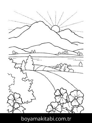 Dağ boyama sayfası – çocuklar için, çizgi film temalı
