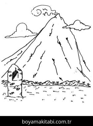 Dağ boyama sayfası – çocuk aktivitesi, PDF indir