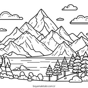 Dağ boyama sayfası – keyifli zaman, renkli çizimler