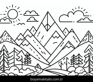 Dağ boyama sayfası – kolay boyama, eğitici aktivite