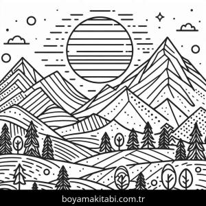 Dağ boyama sayfası – keyifli zaman, renkli çizimler
