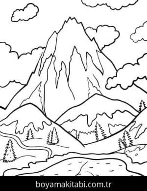 Dağ boyama sayfası – sanatsal çalışma, çocuklar için