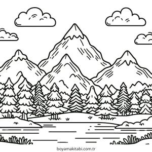 Dağ boyama sayfası – sanatsal çalışma, çocuklar için