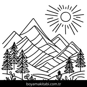 Dağ boyama sayfası – boyama çalışması, yaratıcılığı geliştirir