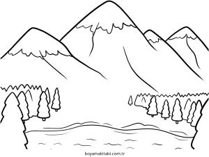 Dağ boyama sayfası – PDF indir, sevimli karakter