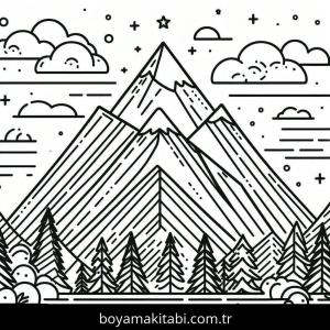 Dağ boyama sayfası – basit çizim, kolay boyama